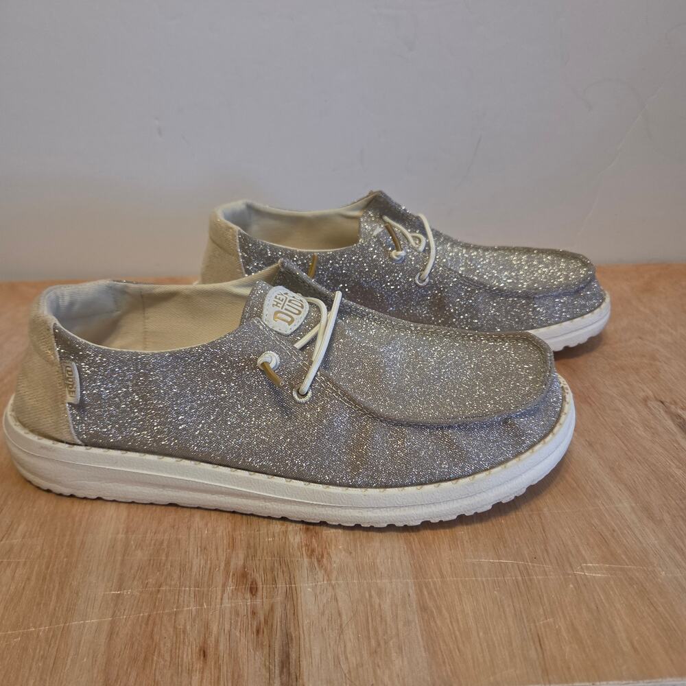 Hey DUDE Wendy Metallic Sparkle Slipon casual shoes glitter texture upper size 9
